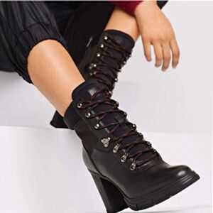 Aldo Tipula Lace Up Black Leather Heeled Booties